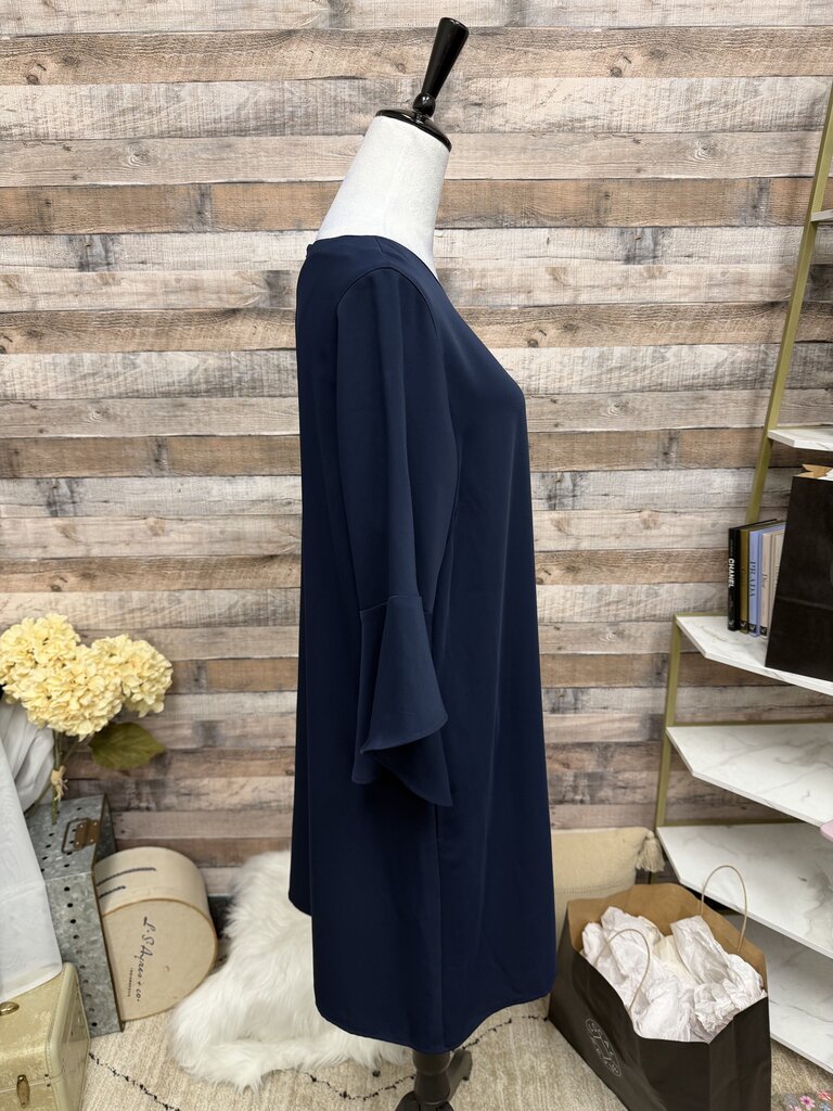 Caroline Rose Navy Shift Dress With Jewel Neck