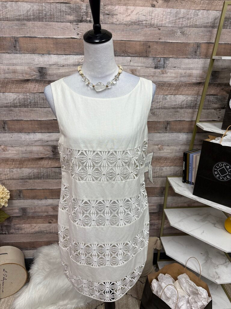 Jessica Howard White Shift Sleeveless Embroidered Flowers