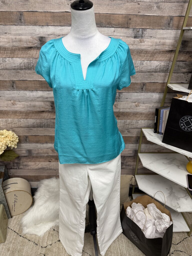 Talbot Turquoise Short Sleeve Split Neck