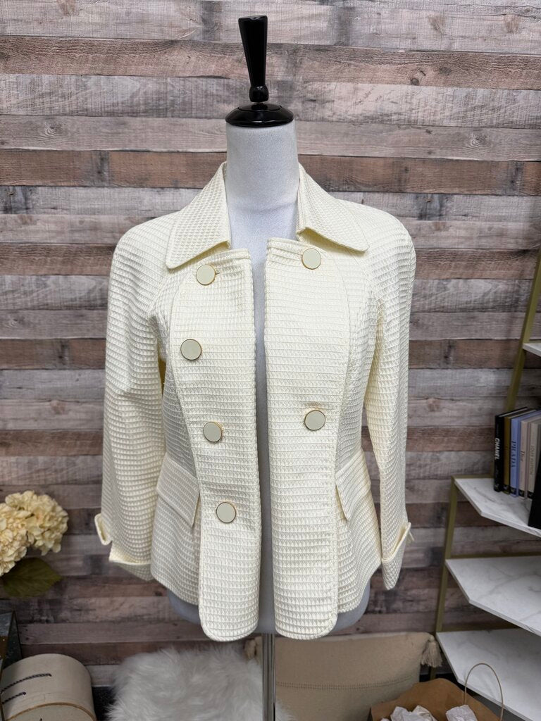 Talbots Ivory Waffle Knit Double Breasted Blazer
