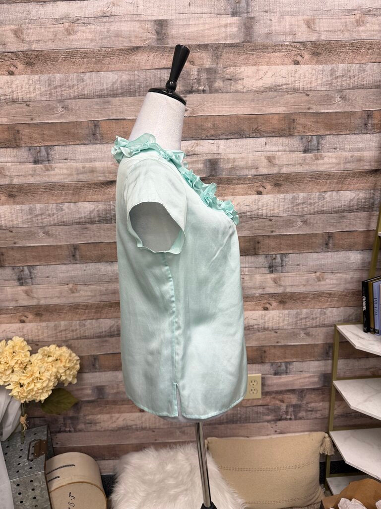 NWT Talbots Powder Blue Cap Sleeve Ruffle Neckline