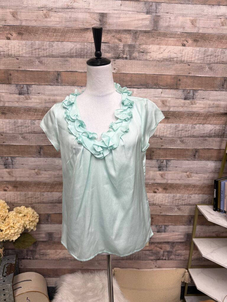 NWT Talbots Powder Blue Cap Sleeve Ruffle Neckline