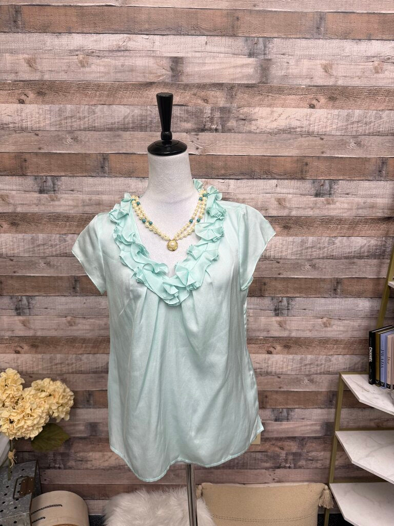 NWT Talbots Powder Blue Cap Sleeve Ruffle Neckline