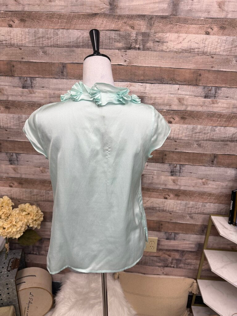 NWT Talbots Powder Blue Cap Sleeve Ruffle Neckline