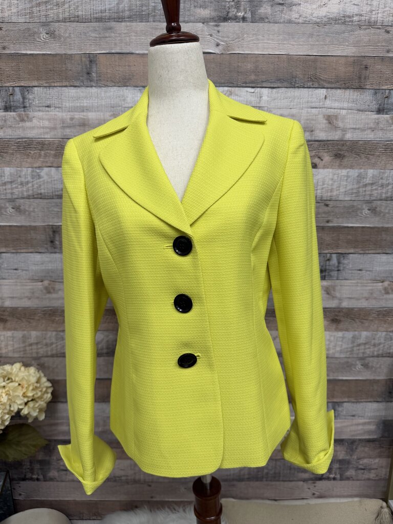 Evan Picone Chartreuse Black Button Blazer