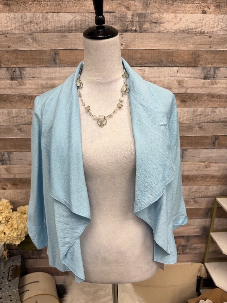 NWT Ruby Rd Baby Blue 3/4 Button Sleeve Jacket