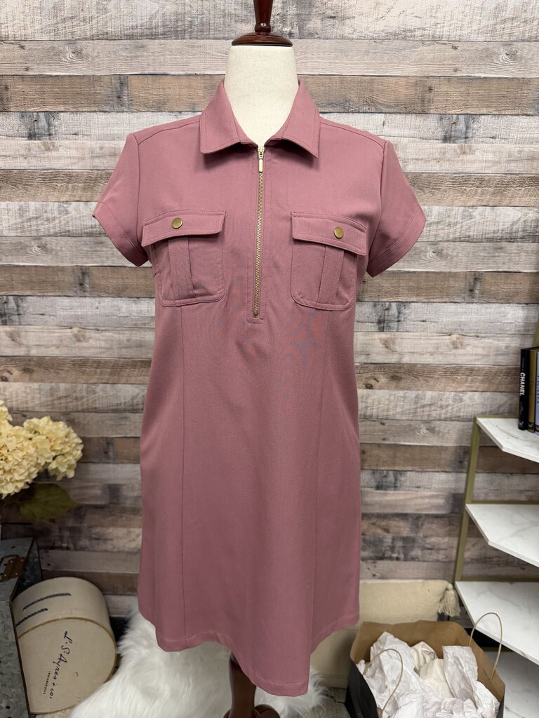 Sharagano Pink Short Sleeve Front Zip Dress