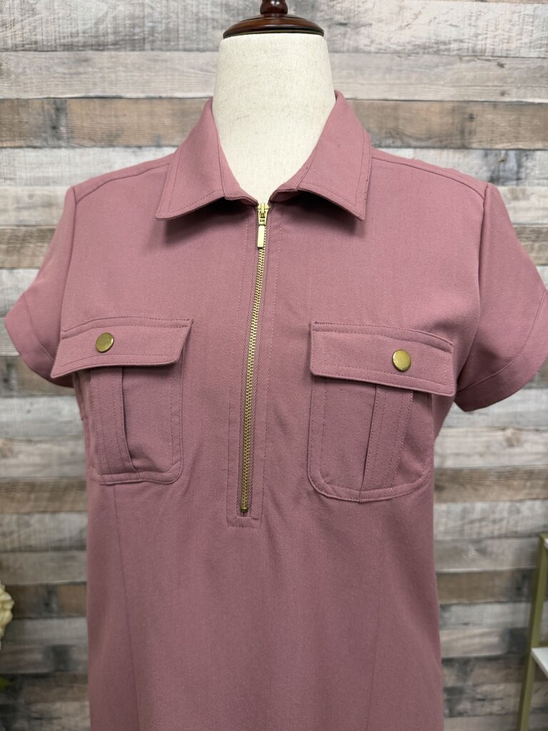 Sharagano Pink Short Sleeve Front Zip Dress