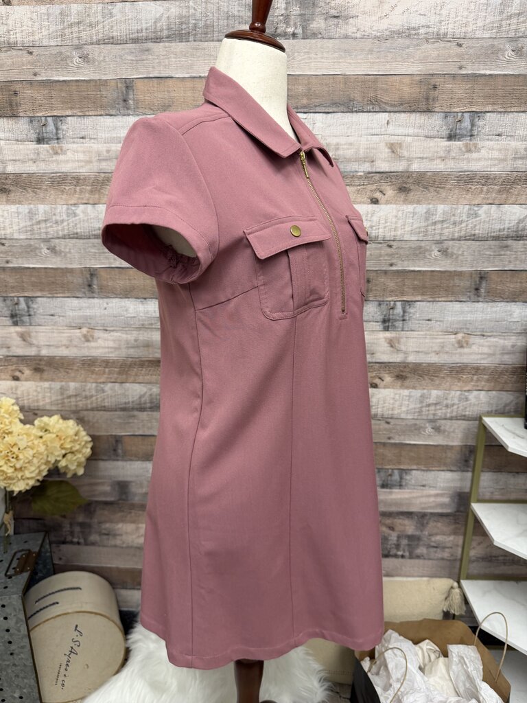 Sharagano Pink Short Sleeve Front Zip Dress