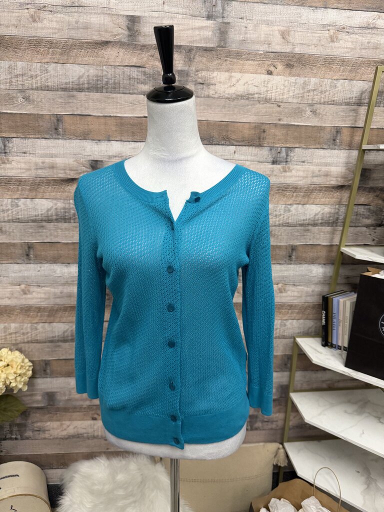 NWT Talbots Aqua Knit Mesh 3/4 Sleeve Cardigan