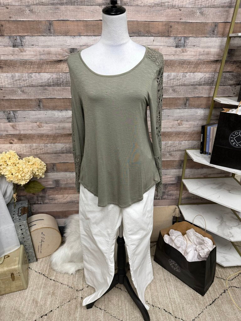 Chico's Grey Long Sleeve With Lace Sleeves S