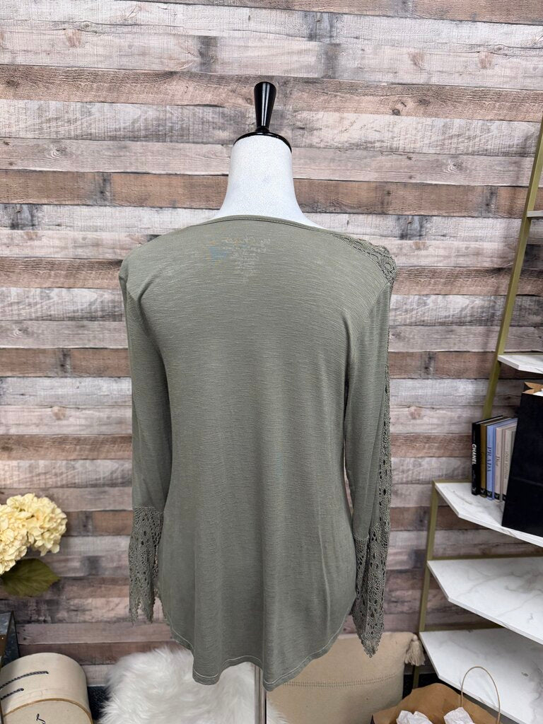Chico's Grey Long Sleeve With Lace Sleeves S