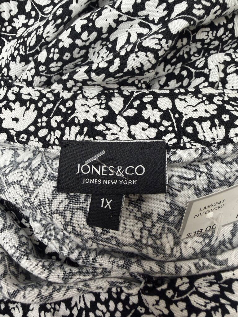 Jones New York Black & White Floral Print Blouse 1X