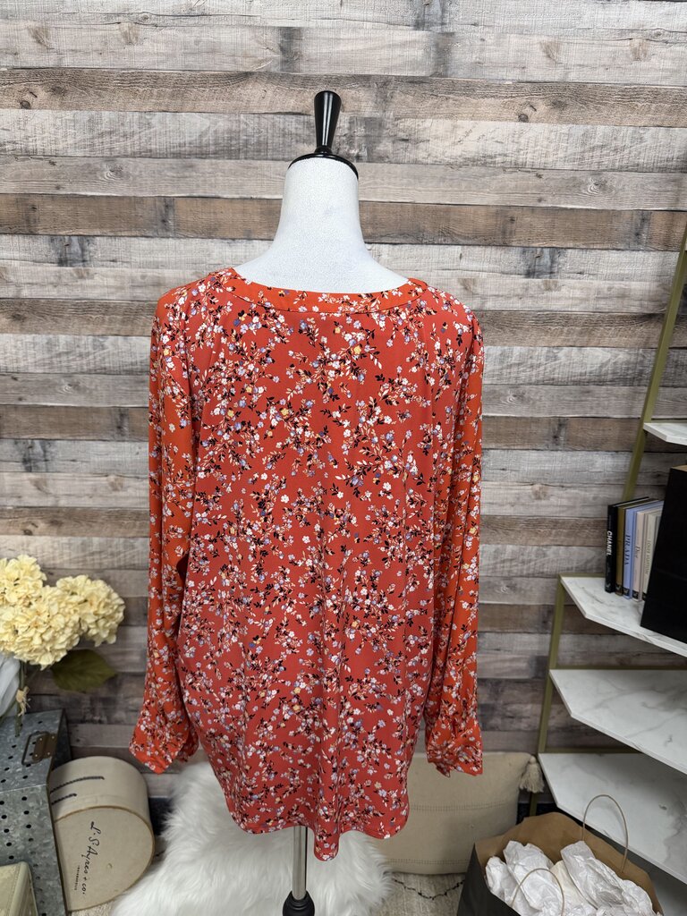 Ann Taylor Red Floral Print V-Neck Tunic XL