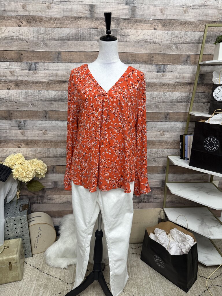 Ann Taylor Red Floral Print V-Neck Tunic XL