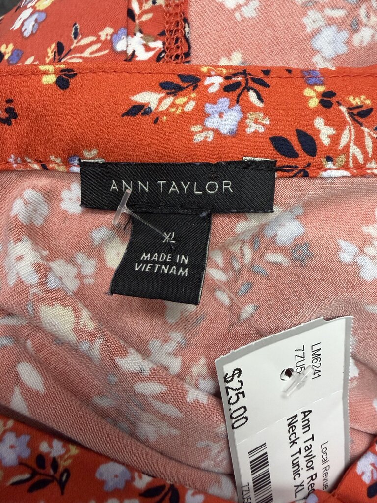 Ann Taylor Red Floral Print V-Neck Tunic XL