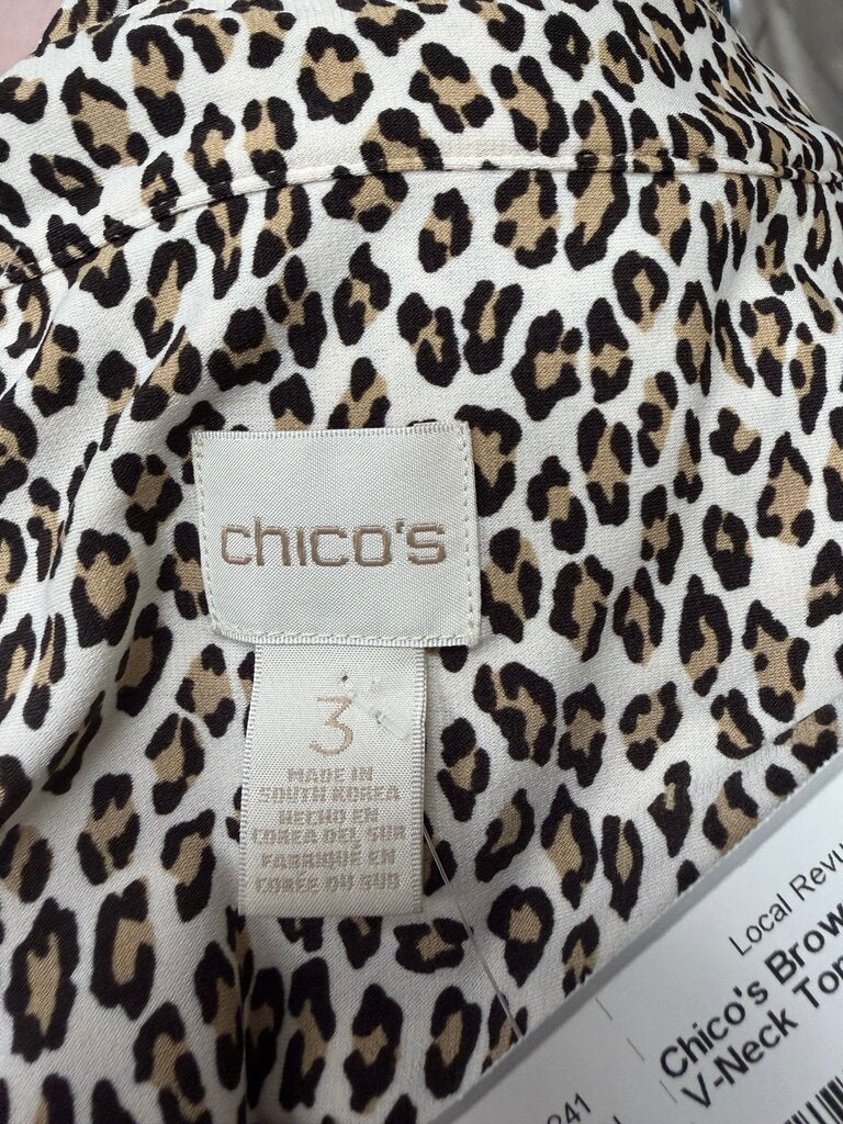 Chico's Brown Leopard Print V-Neck Top XL