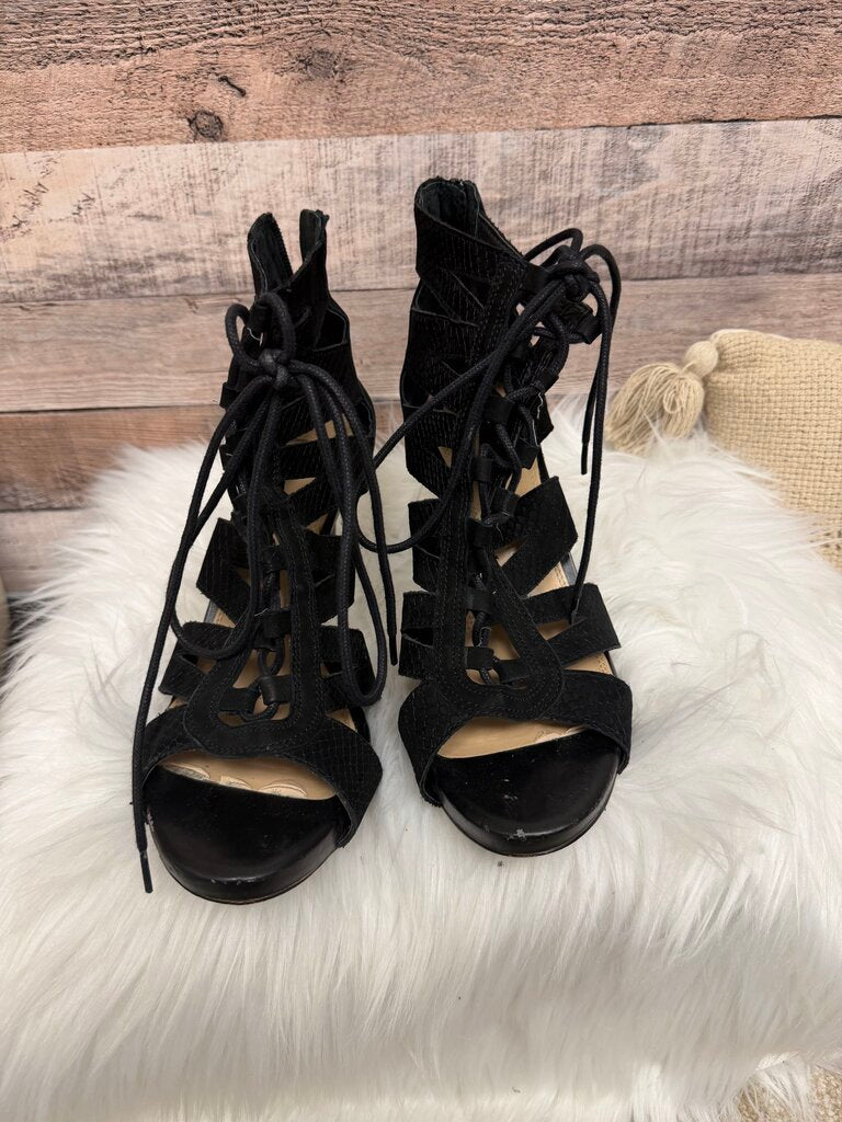 Gianni Bini Black Strappy Lace-Up Heeled Sandals