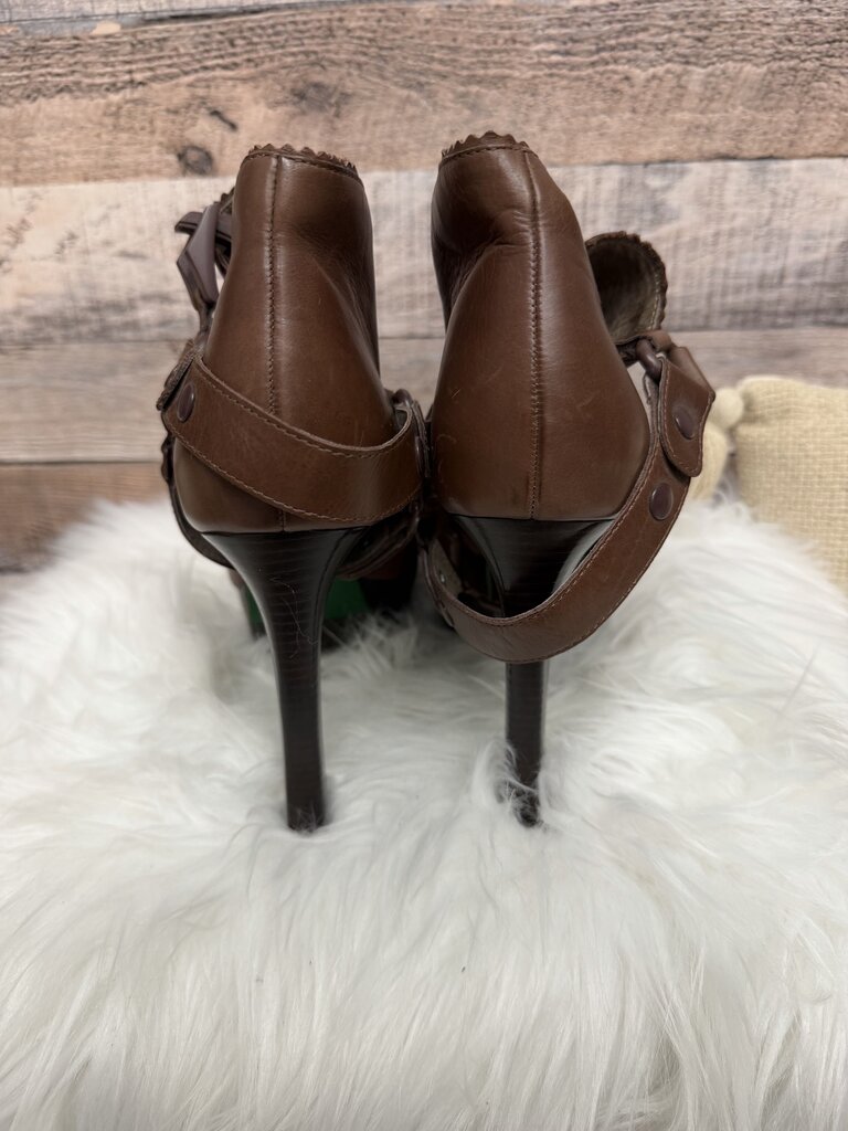 Donald J Pliner Brown Leather Peep-Toe Ankle Booties