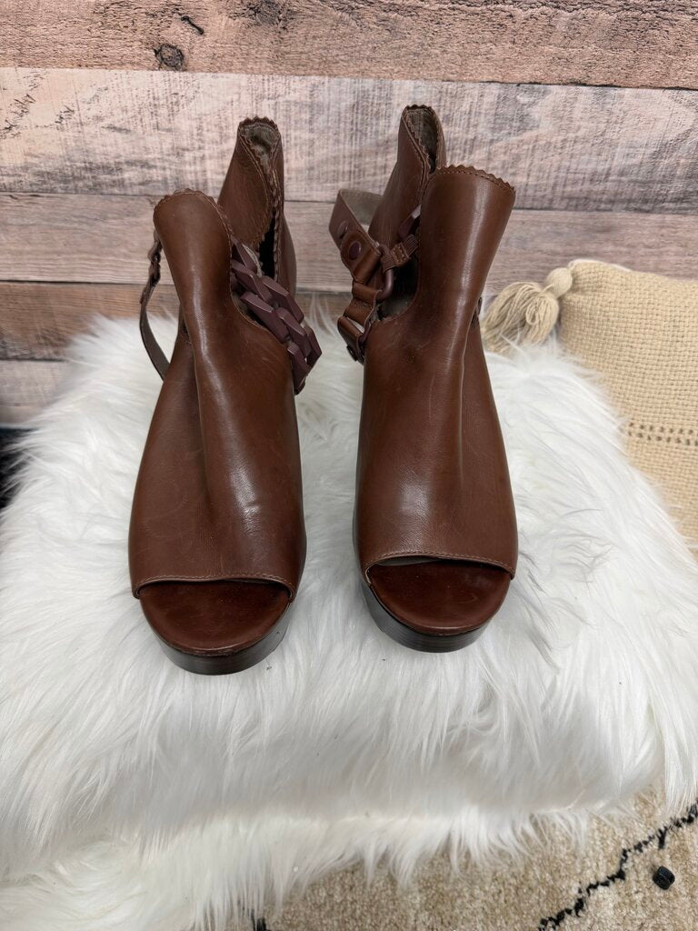 Donald J Pliner Brown Leather Peep-Toe Ankle Booties