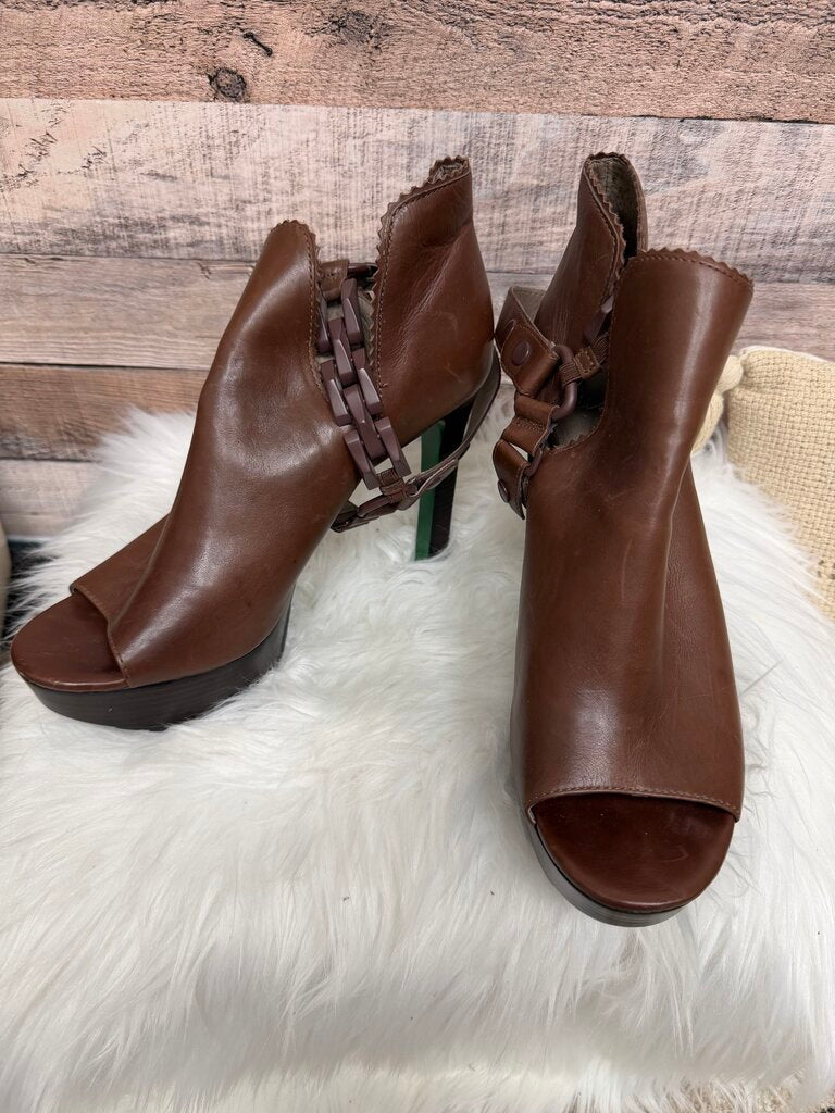 Donald J Pliner Brown Leather Peep-Toe Ankle Booties