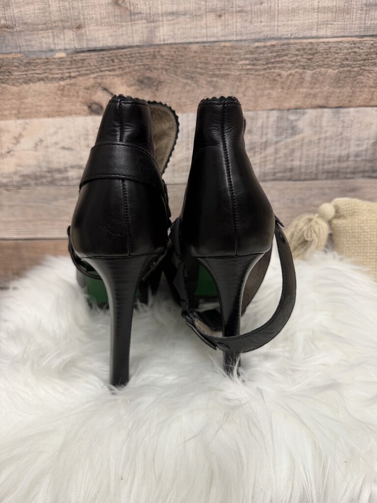 Donald J Pilner Black Leather Open-Toe Ankle Boots