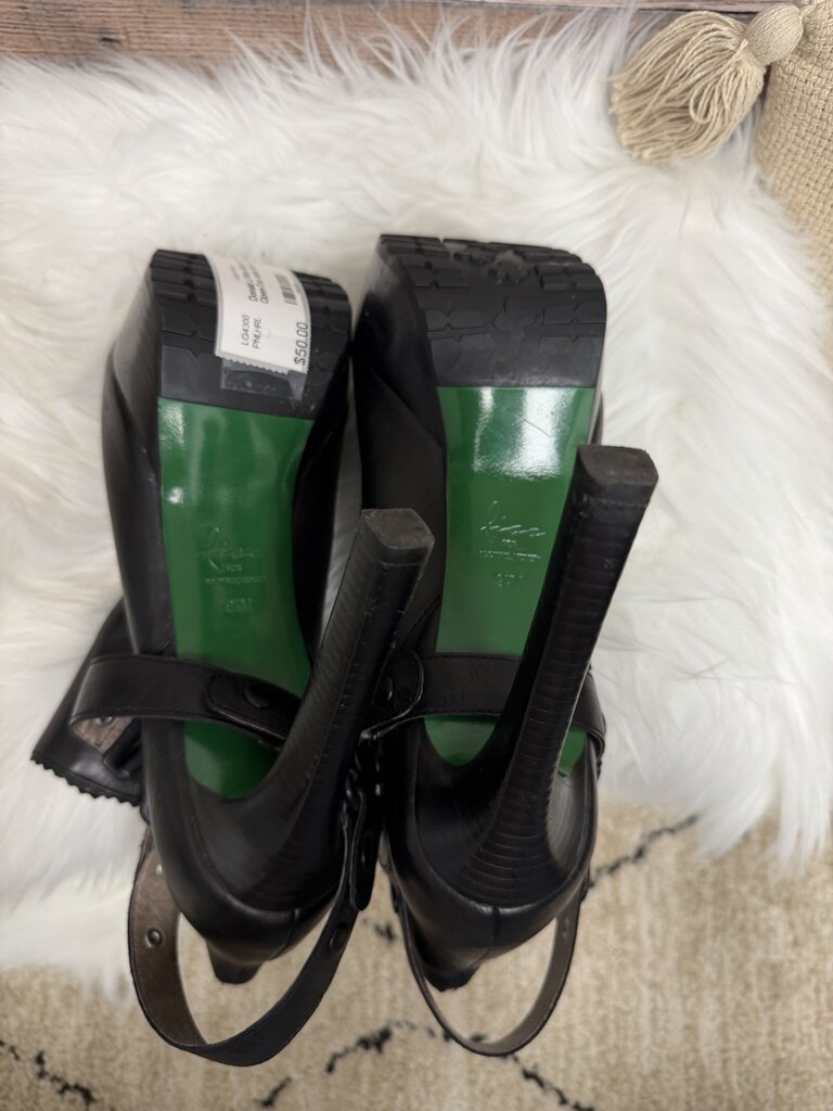 Donald J Pilner Black Leather Open-Toe Ankle Boots