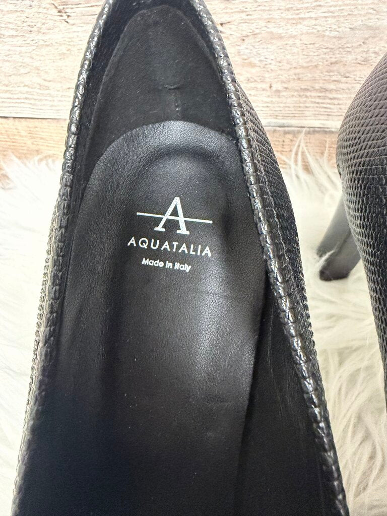 Aquatalia Black Leather Loafers With Croc Embossed