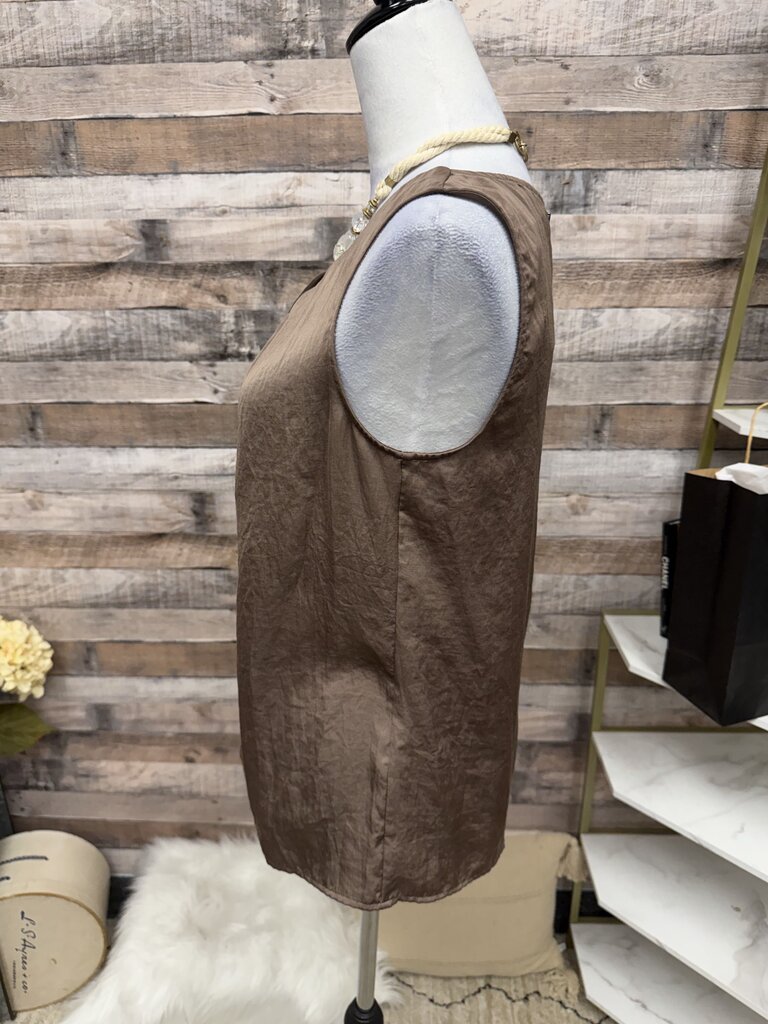 Loft Brown Sleeveless Gathered Neckline