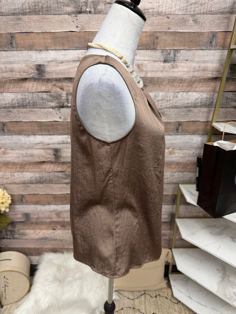 Loft Brown Sleeveless Gathered Neckline