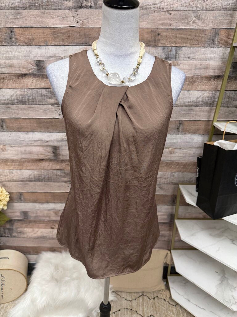 Loft Brown Sleeveless Gathered Neckline