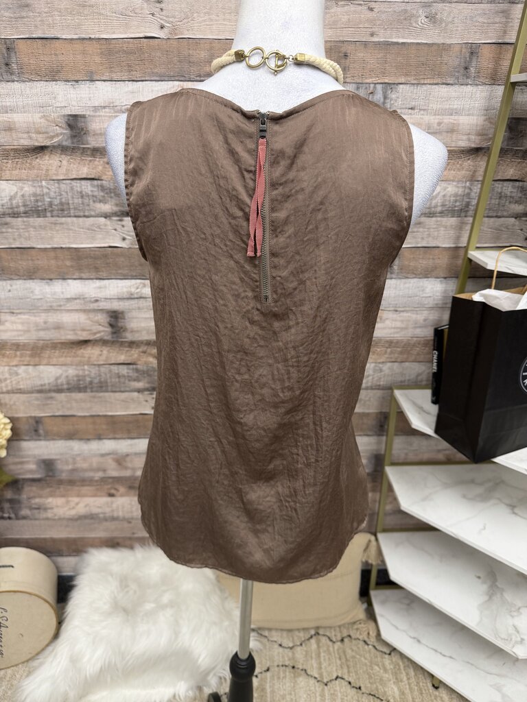 Loft Brown Sleeveless Gathered Neckline