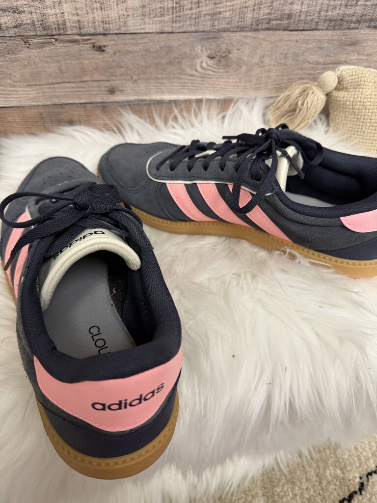 Adidas Blue Suede Pink Stripe Sneakers