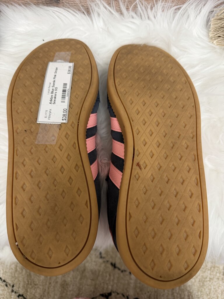Adidas Blue Suede Pink Stripe Sneakers