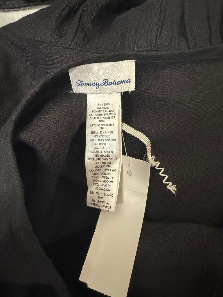 Tommy Bahama Black Linen Blend Tunic Split Neckline