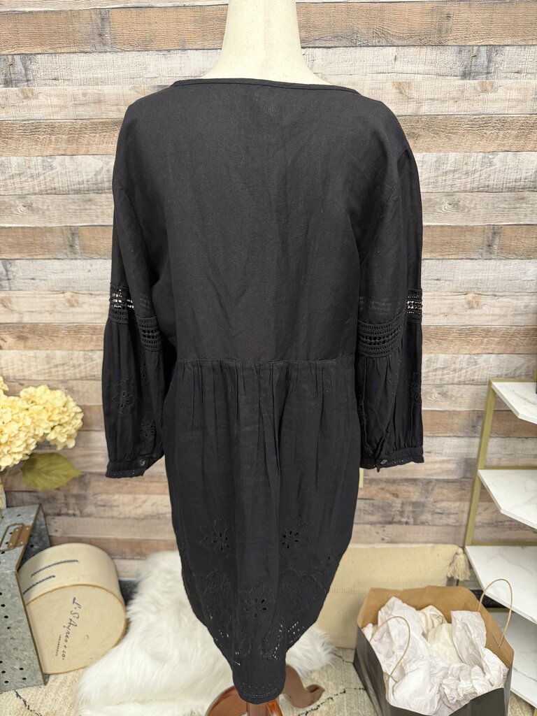 Tommy Bahama Black Linen Blend Tunic Split Neckline