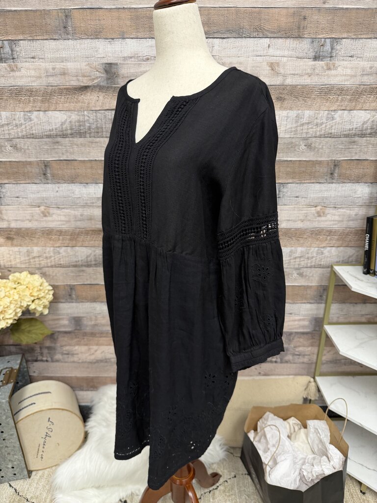 Tommy Bahama Black Linen Blend Tunic Split Neckline