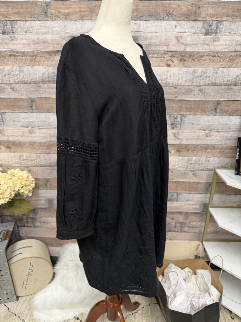 Tommy Bahama Black Linen Blend Tunic Split Neckline