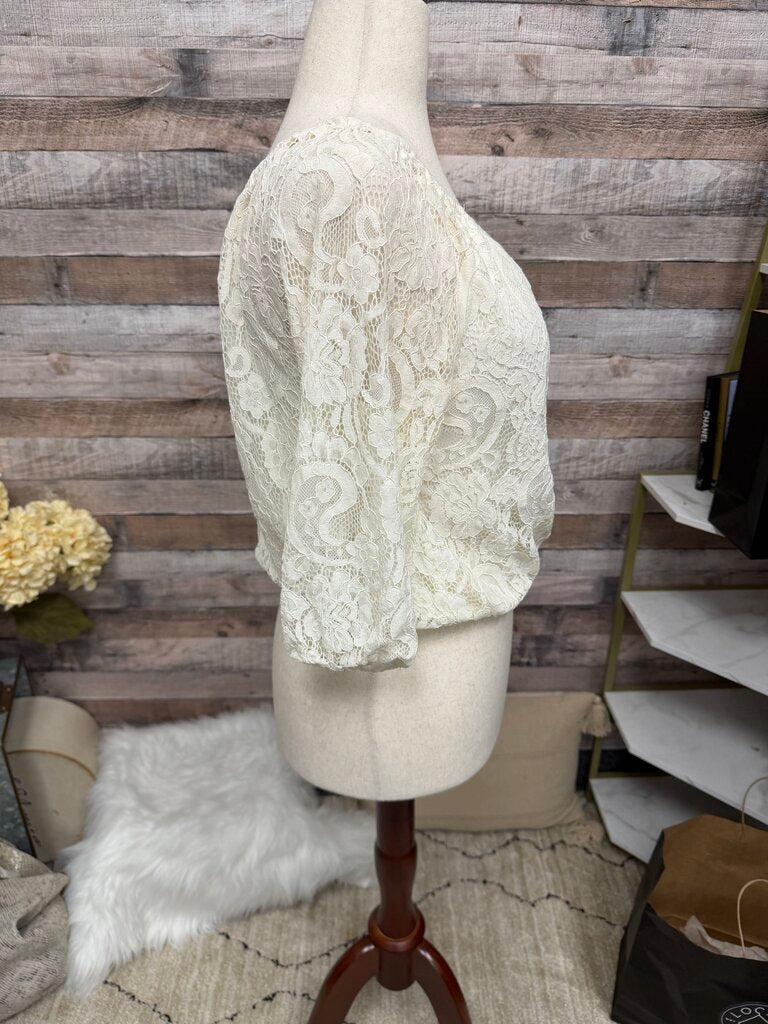 Cupcakes & Cashmere Ivory Lace Off Shoulder Crop