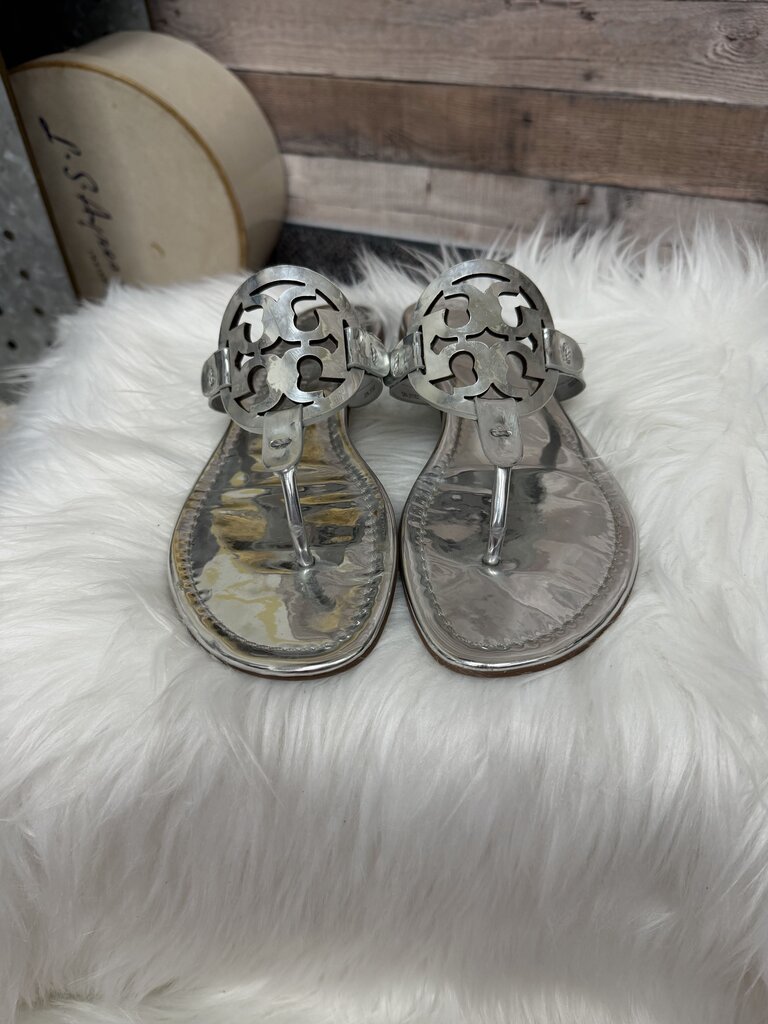 Tory Burch Silver Metallic Leather Sandals