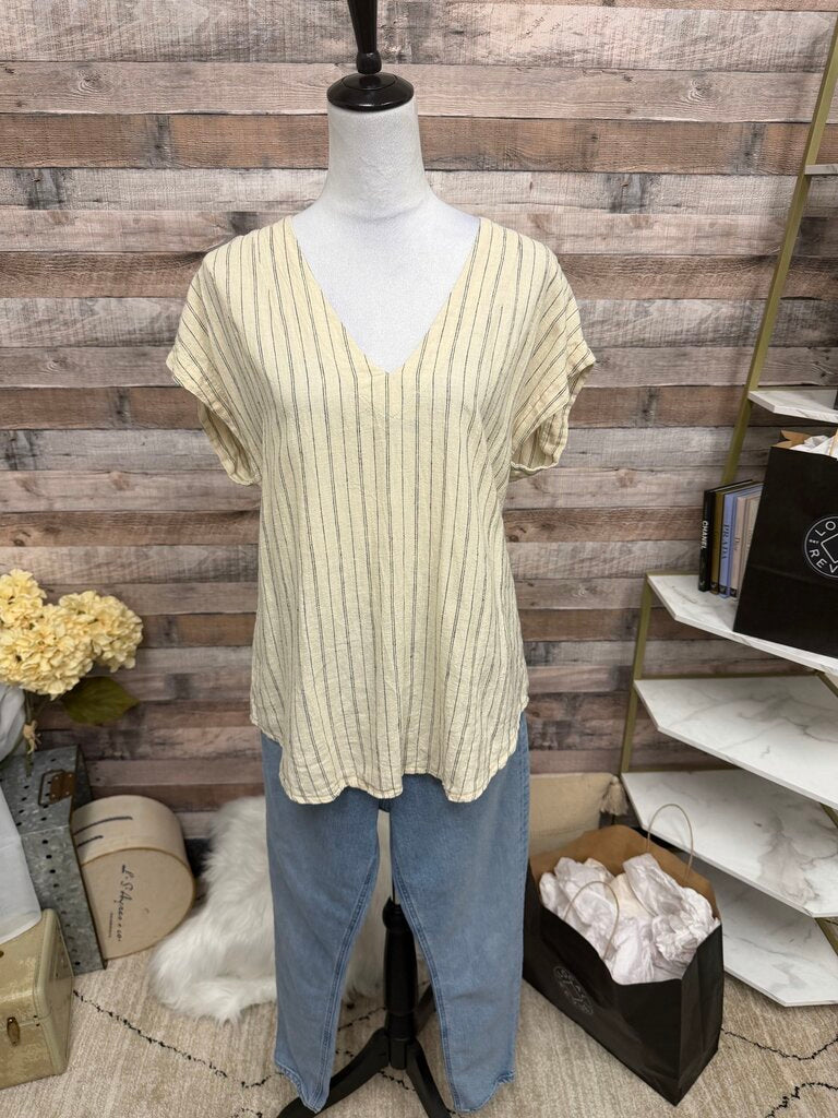 Prairie Underground Cream Ribbed V-Neck Top M
