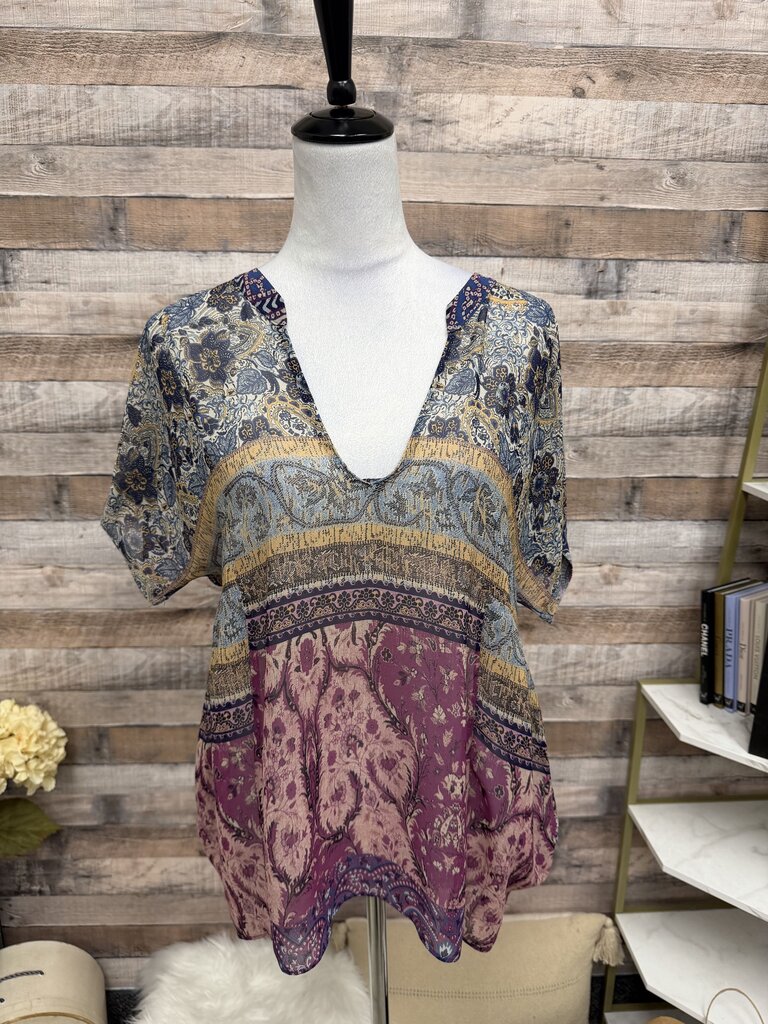 Multi Color Rory Beca Bohemian Paisley Print Top L