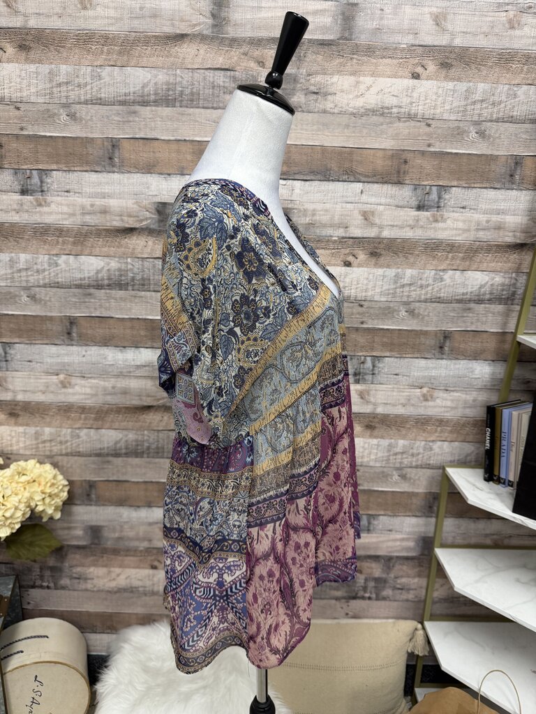 Multi Color Rory Beca Bohemian Paisley Print Top L