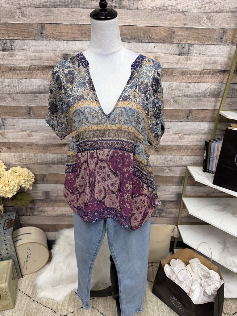 Multi Color Rory Beca Bohemian Paisley Print Top L