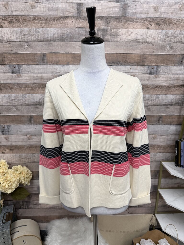 NWT Talbots Ivory Cardigan w/Black & Pink Stripes