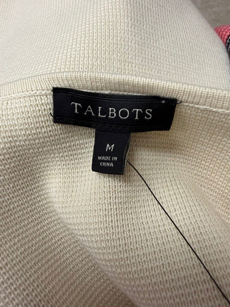 NWT Talbots Ivory Cardigan w/Black & Pink Stripes