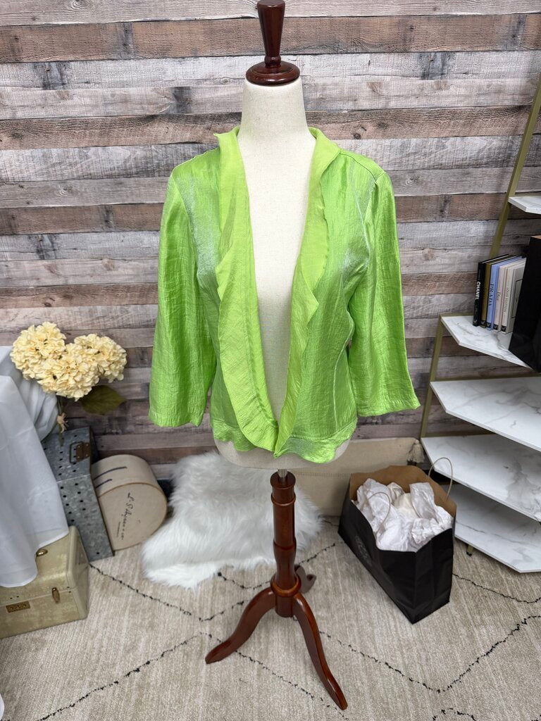 Ruby Rd Lime Green Metallic Ruffle Cardigan