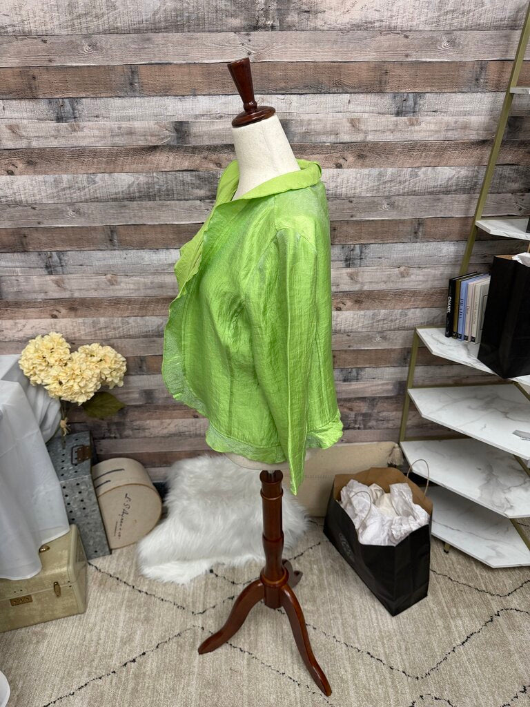 Ruby Rd Lime Green Metallic Ruffle Cardigan