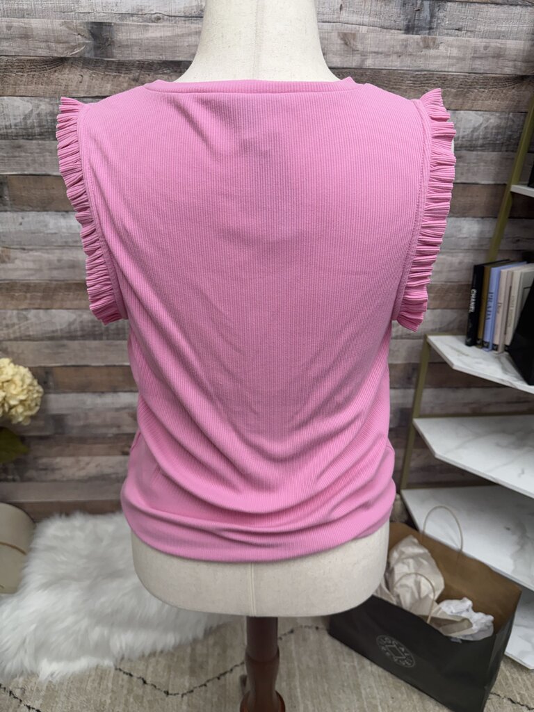 J.Crew Pink Flutter Sleeve Top L