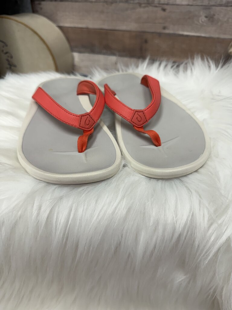 Olukai Grey & Coral Flip Flops